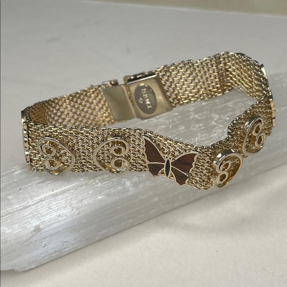 Gold Mesh Butterfly & Heart Bracelet - Unbranded
